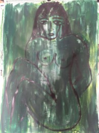 Grüne Frau im Dunklen, Acryl auf Papier, 2016, 69 x 50 cm